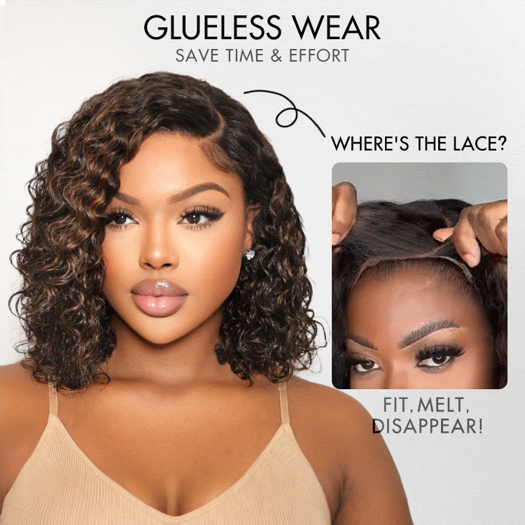 Blonde Highlight Short Curly Glueless Minimalist HD Lace Human Hair Wig-24