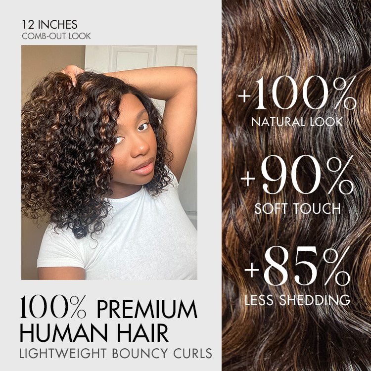 Blonde Highlight Short Curly Glueless Minimalist HD Lace Human Hair Wig-26