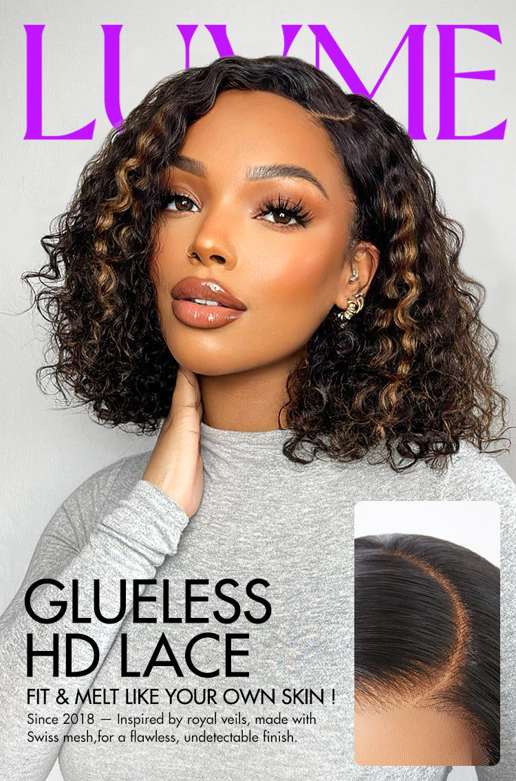 Blonde Highlight Short Curly Glueless Minimalist HD Lace Human Hair Wig-27