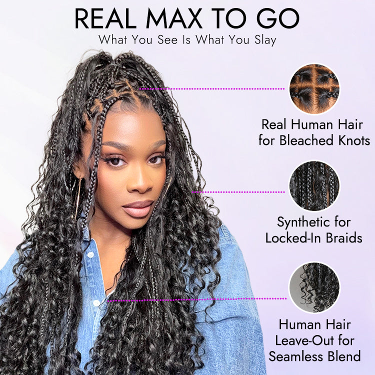 Special Deal | Flexi-Fit Invisi Drawstring Cap Full Lace Knotless Boho Curls Braided Long Wig Super Natural Scalp-25