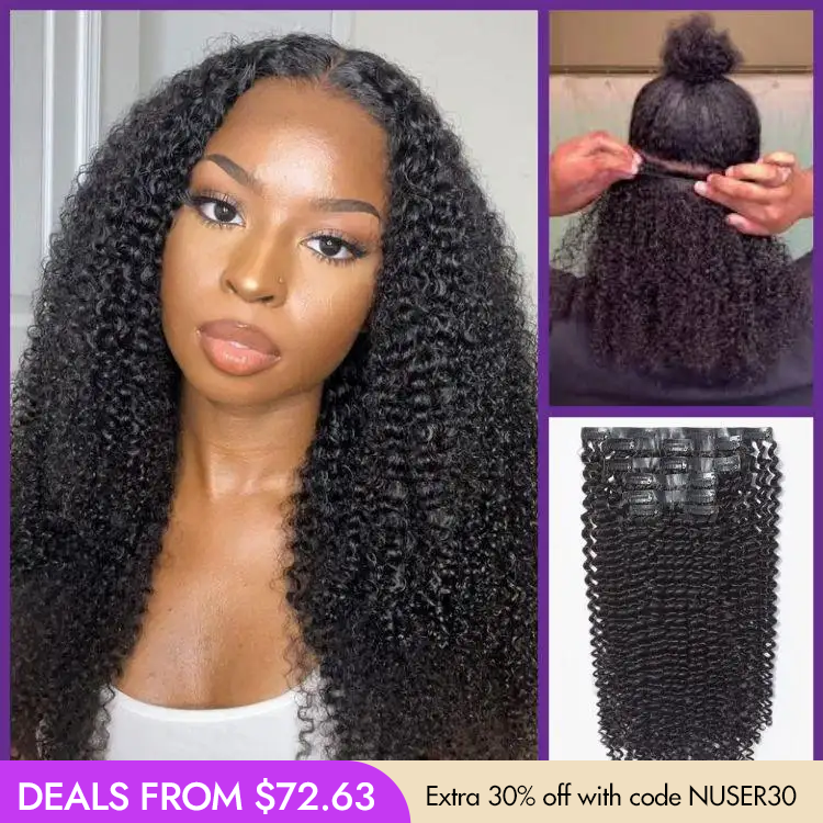 New Customers Only | Kinky Curly Invisible Edge Seamless Clip in Extensions Human Hair with Free Gift-13
