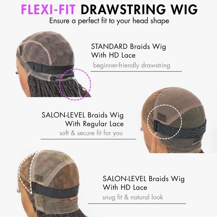 Luvme Hair Flexi-Fit Invisi Drawstring Cap with full lace knotless boho curls braided long wig, natural scalp appearance