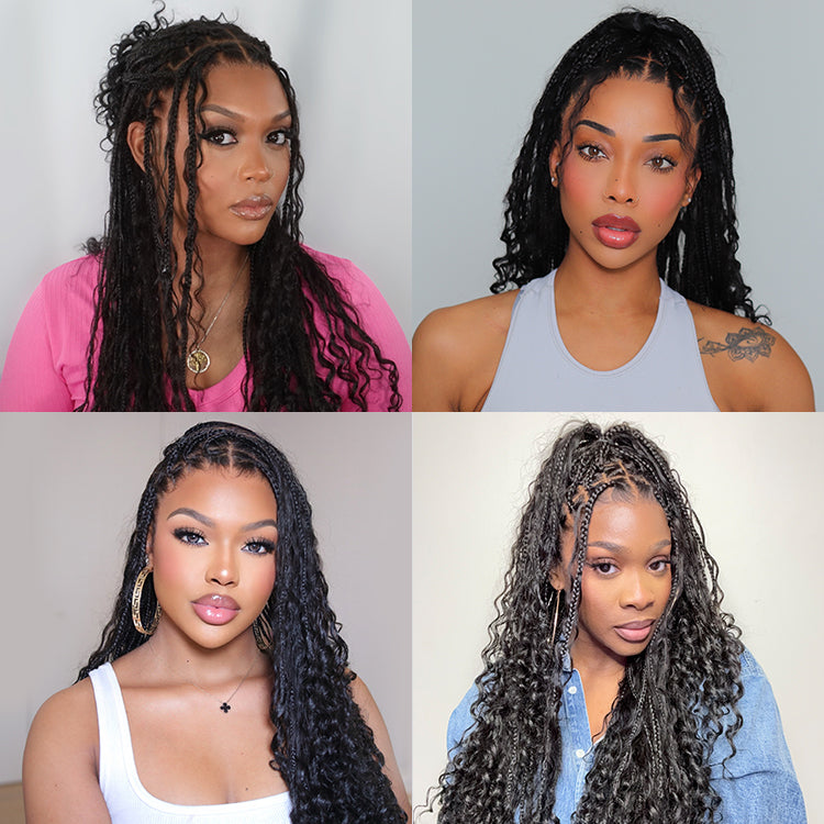 Special Deal | Flexi-Fit Invisi Drawstring Cap Full Lace Knotless Boho Curls Braided Long Wig Super Natural Scalp-31