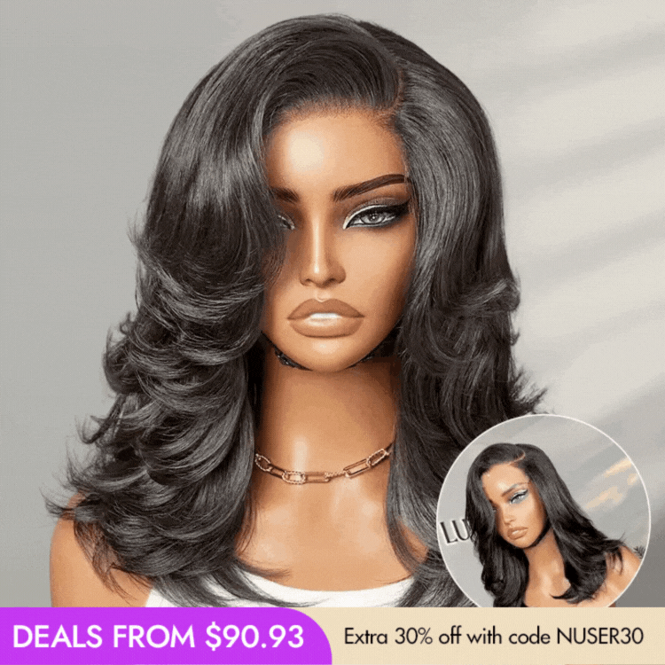 New Customers Only | Effortlessly Chic Layered Haircut Wavy Glueless HD Minimalist Lace Short Wig-29