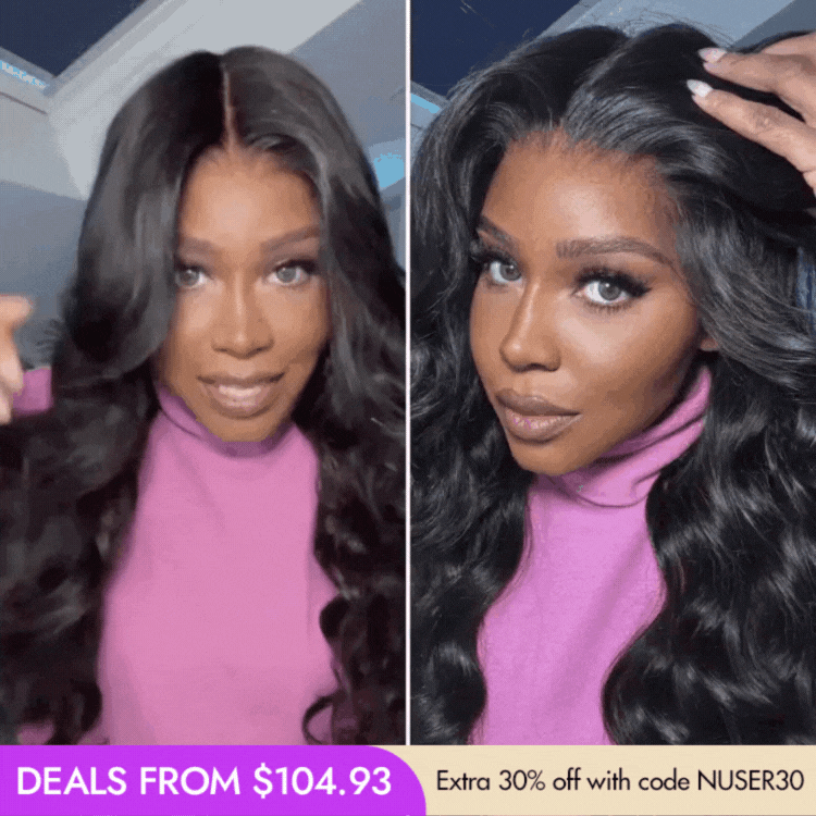 Luvme Hair all-day comfort glueless body wave wig with 7x6 HD lace closure, long loose waves, pre-cut lace, high density.