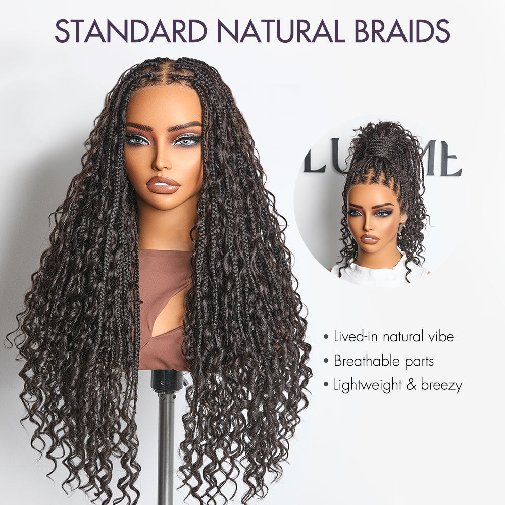 New Customers Only | Flexi-Fit Invisi Drawstring Cap Full Lace Knotless Boho Curls Braided Long Wig Super Natural Scalp-23