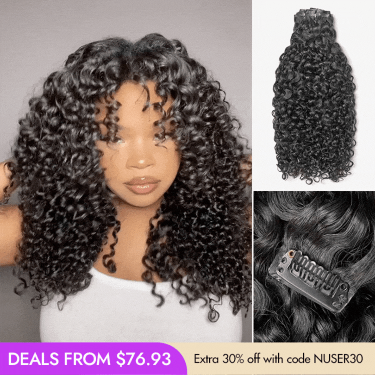 New Customers Only | Messy Burmese Curly Invisible Edge Seamless Clip in Extensions Human Hair with Free Gift-21