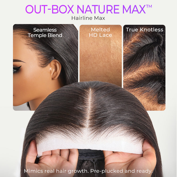 Luvme Hair NatureMAX 18-inch loose wave HD lace front wig with pre-cut lace, human hair, and flexible drawstring cap.