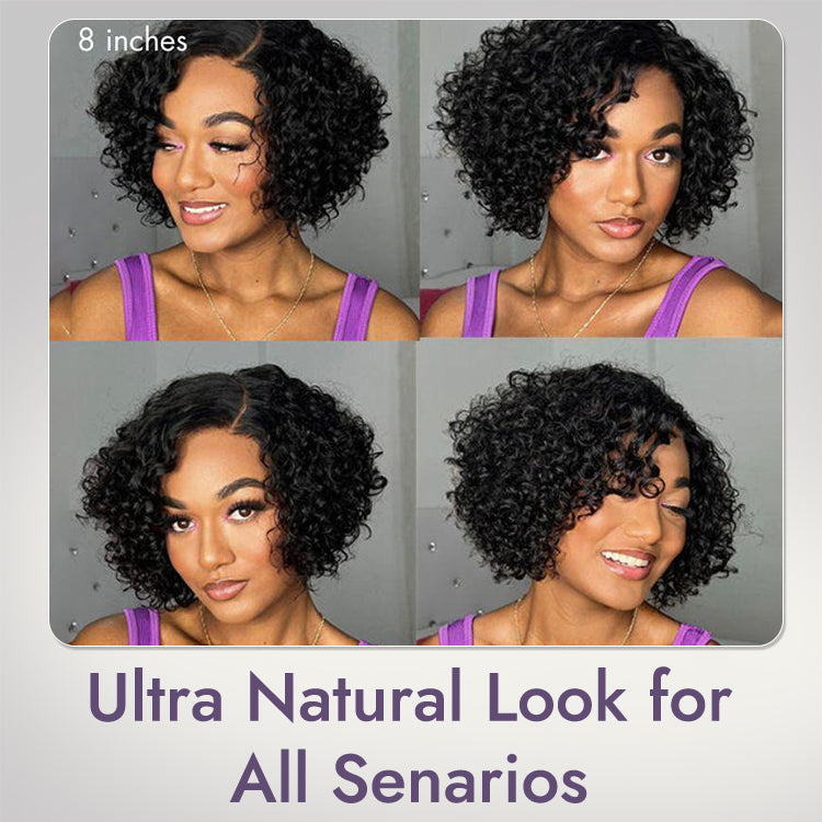 New Customers Only | Trendy Short Cut Curly Minimalist HD Lace Glueless Side Part Wig 100% Human Hair Pre-Cut Lace-42