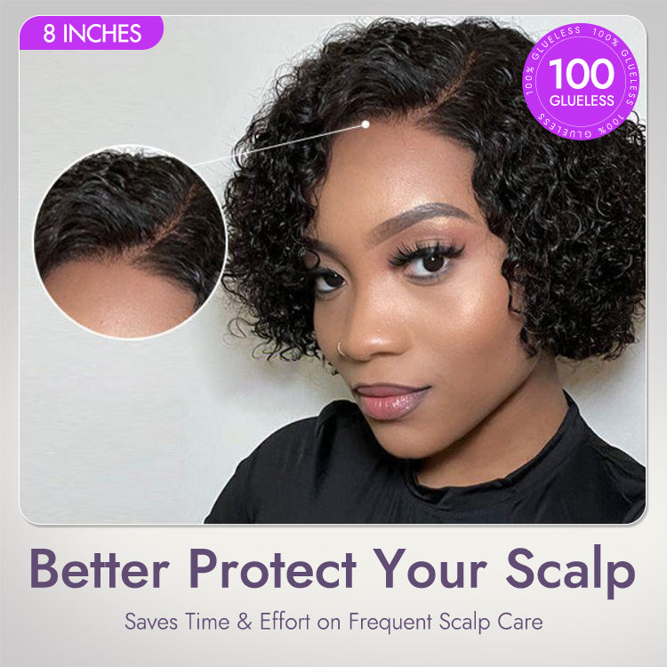 New Customers Only | Trendy Short Cut Curly Minimalist HD Lace Glueless Side Part Wig 100% Human Hair-25