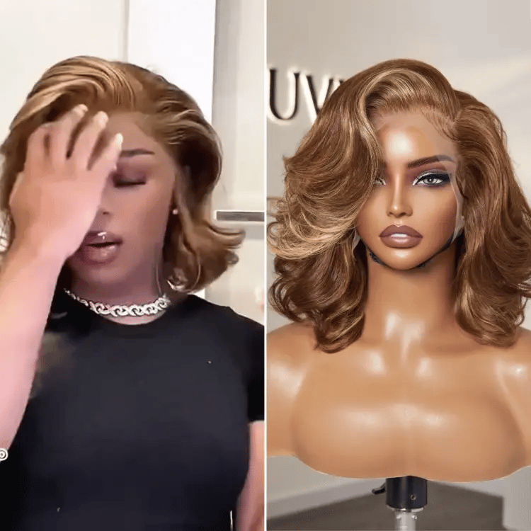 PreMax Wigs - Honey Blonde Highlight / Natural Black Bouncy Body Wave Glueless 13x4 Frontal Lace Human Hair Wig-11