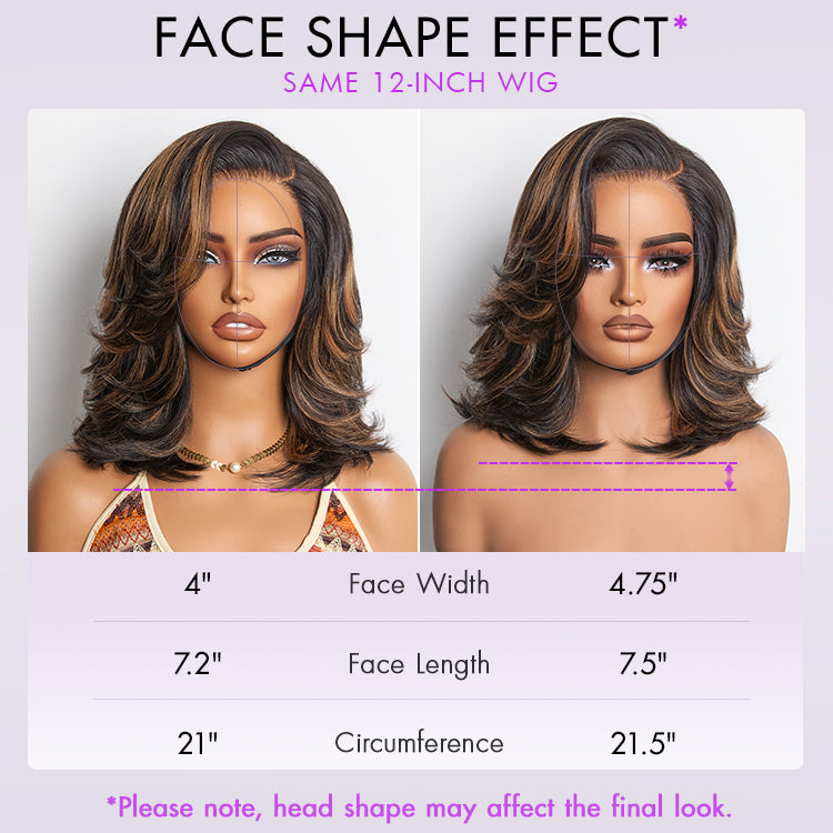 Brown Highlight Layered Haircut Wavy Glueless Minimalist HD Lace Wig Pre-Cut Lace-09