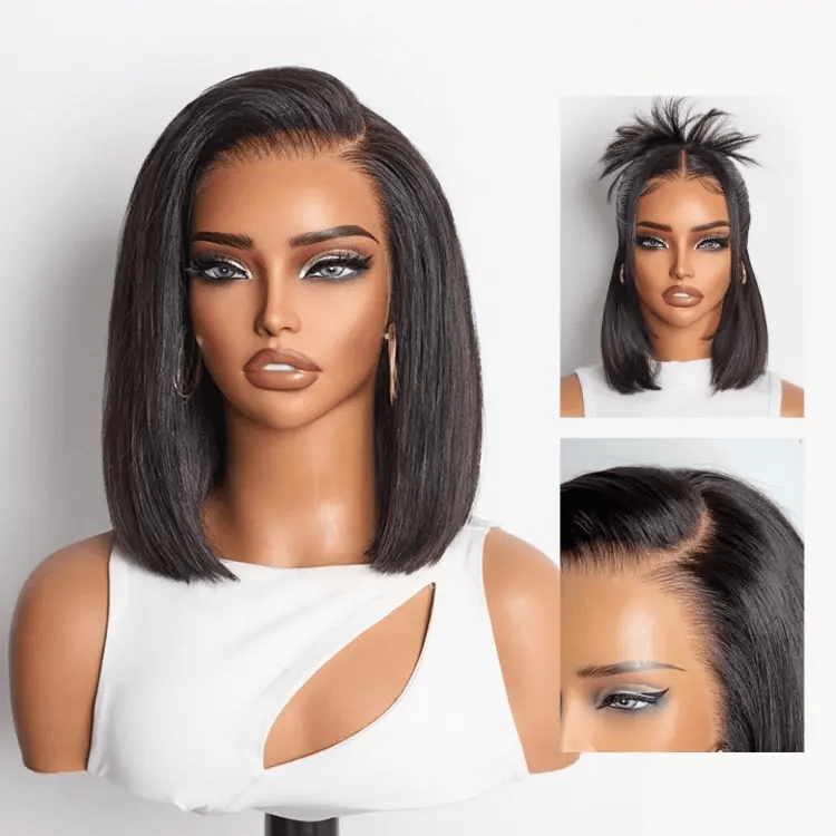 PreMax Wigs | Super Natural Hairline Silky Blunt Cut Bob Glueless 13x4 Frontal Lace Human Hair Short Wig Pre-Cut Lace-09