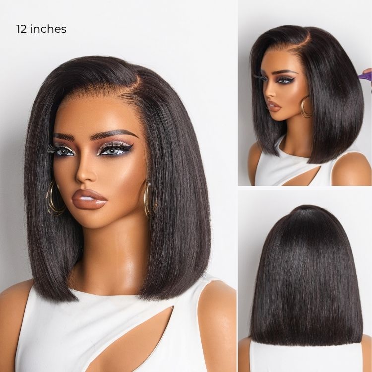 PreMax Wigs | Super Natural Hairline Silky Blunt Cut Bob Glueless 13x4 Frontal Lace Human Hair Short Wig Pre-Cut Lace-10