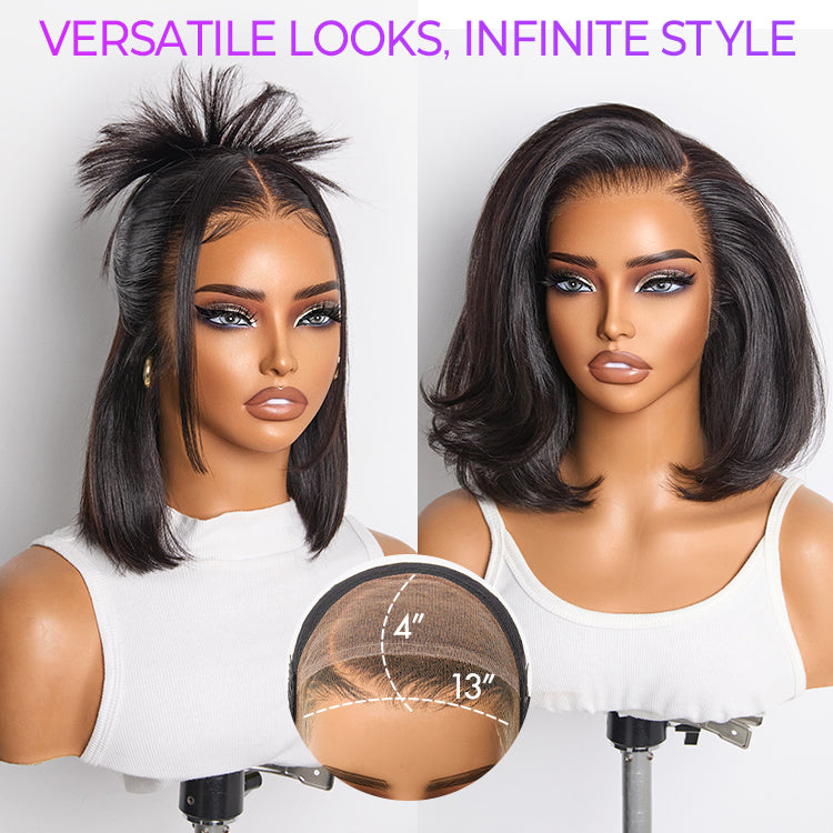 PreMax Wigs | Super Natural Hairline Silky Blunt Cut Bob Glueless 13x4 Frontal Lace Human Hair Short Wig Pre-Cut Lace-11