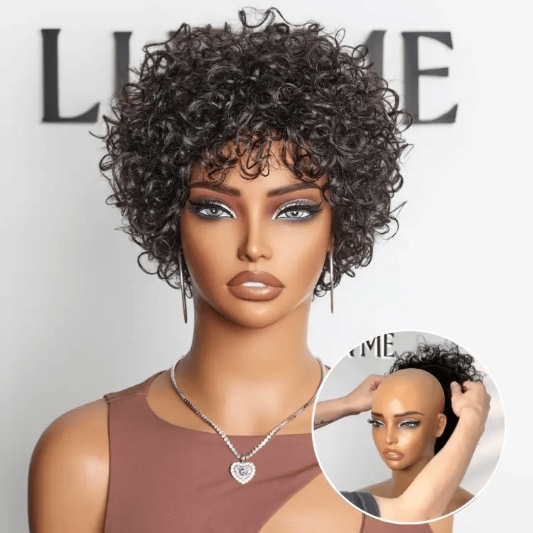 VIP Price | Beginner Friendly Throw On & Go Short Bouncy Curls with Bangs Glueless Wig 100% Human Hair - US Only-01