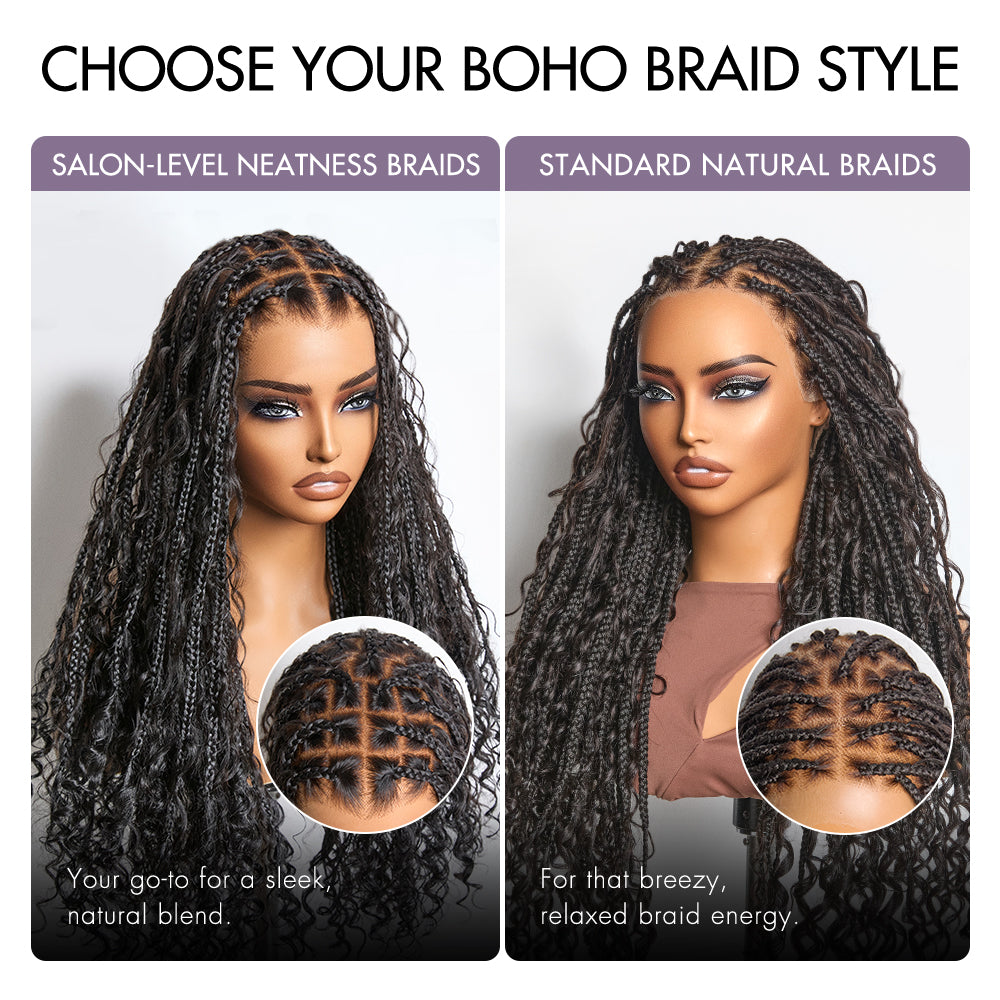 New Customers Only | Flexi-Fit Invisi Drawstring Cap Full Lace Knotless Boho Curls Braided Long Wig Super Natural Scalp - US Only-32