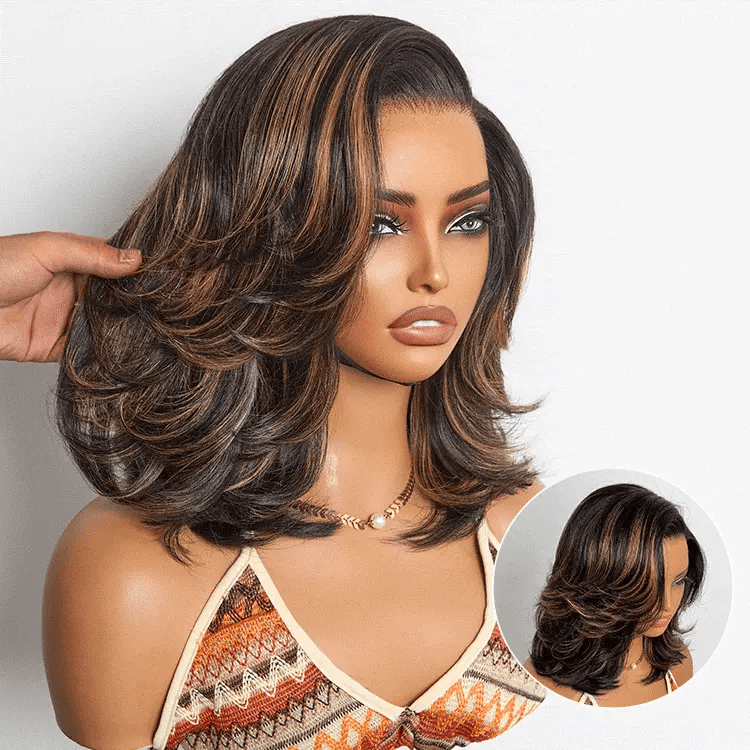 Luvme Hair butterfly cut layered wavy lace wig with a minimalist design, short length, and natural HD appearance.