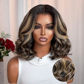 Dark Red Highlights Silky Blunt Cut C part Glueless Minimalist Lace Bob Wig Beginner Friendly
