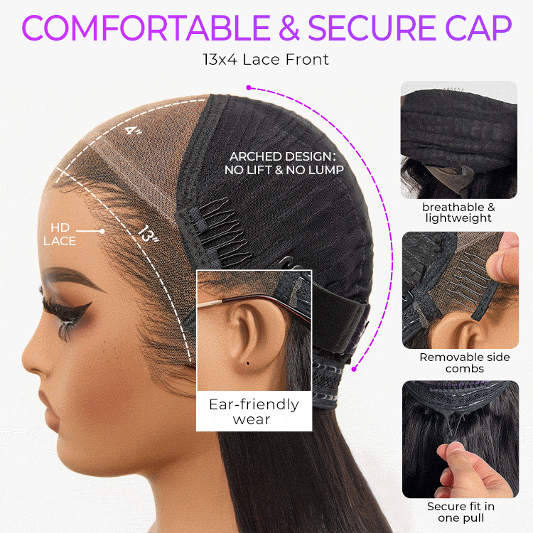Luvme Hair NatureMAX™ 200% Density Loose Wave HD lace front wig with pre-cut lace, glueless cap, and adjustable drawstring for a secure fit