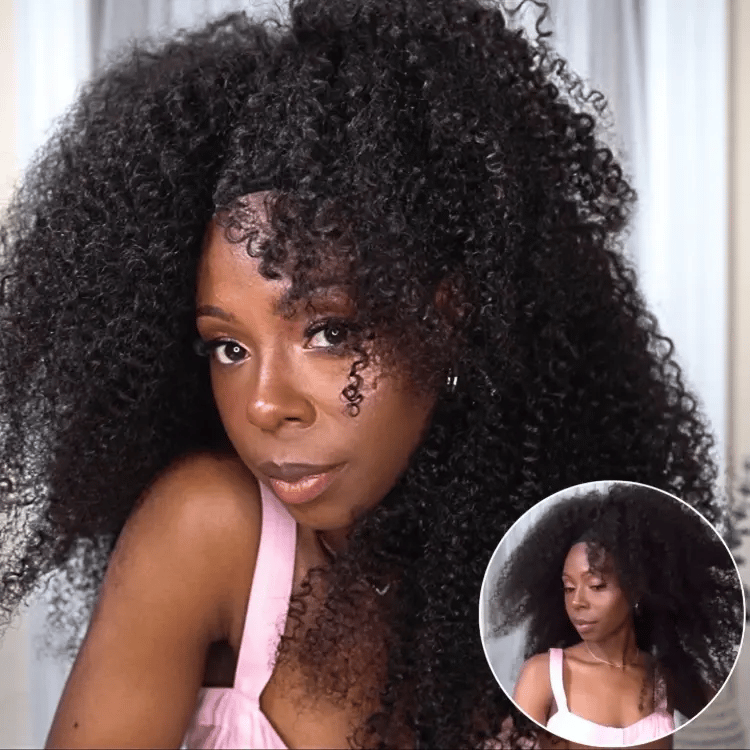 Natural Black Jerry Curly No Lace Glueless Free Part Long Headband Wig 100% Human Hair (Get Free Trendy Headbands)-06