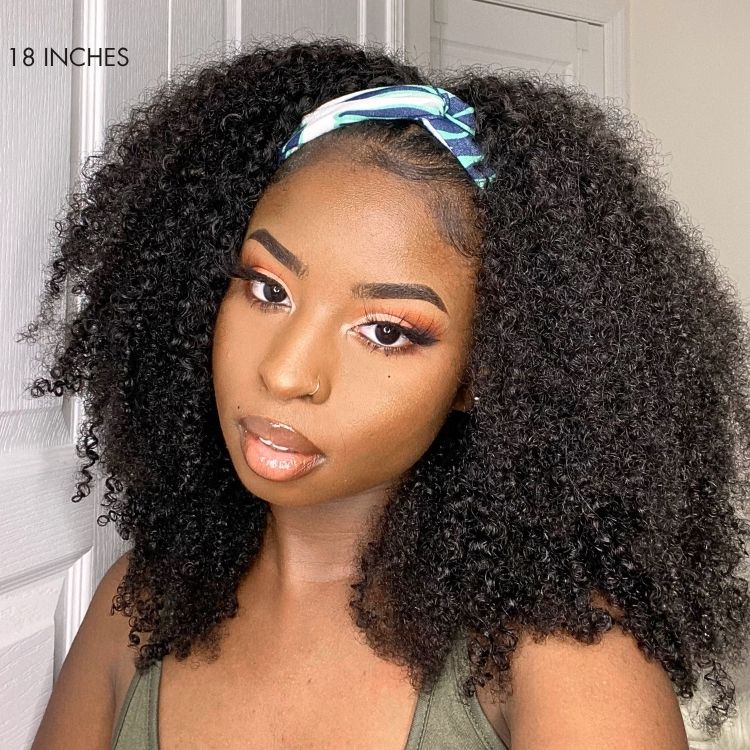 Natural Black Jerry Curly No Lace Glueless Free Part Long Headband Wig 100% Human Hair (Get Free Trendy Headbands)-07