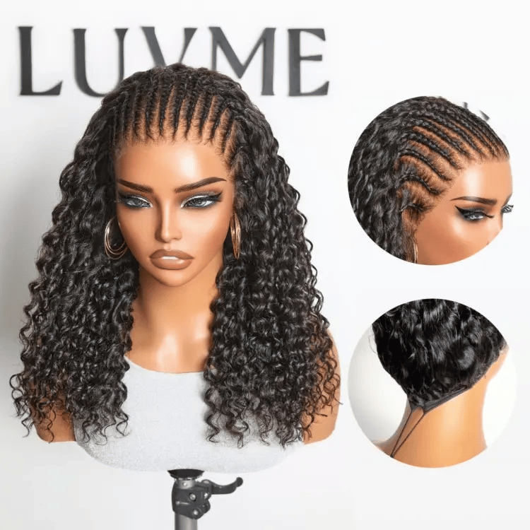 Knotless Fulani Braids Deep Wave Glueless Ear-to-ear 13x5 Frontal HD Lace Wig Human Hair Flexi-Fit Drawstring Cap-01