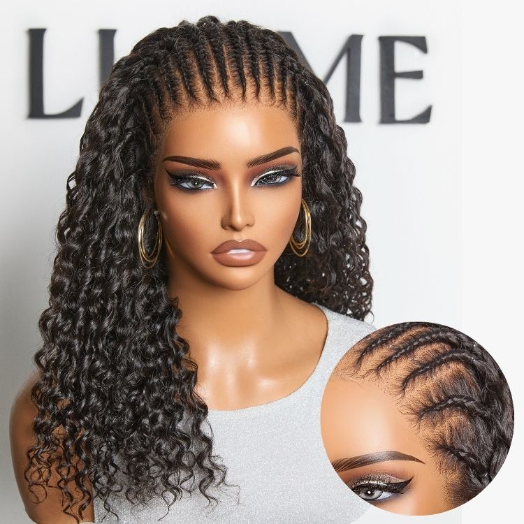 Knotless Fulani Braids Deep Wave Glueless Ear-to-ear 13x5 Frontal HD Lace Wig Human Hair Flexi-Fit Drawstring Cap-02