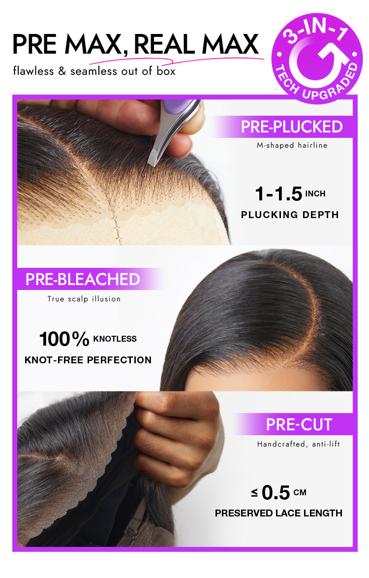 PreMax Wigs | Super Natural Hairline Silky Straight Glueless 13x4 Frontal Lace Wig Human Hair Pre-Cut Lace-13
