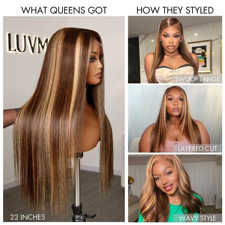 Honey Blonde Highlight Silky Straight Glueless 5x5 Closure HD Lace Long Wig-03