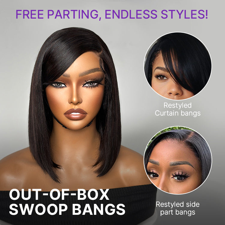 Swoop Bangs Breathable Cap Deep Left C Part Silky Straight Glueless 5x5 Closure Lace Bob Wig-03