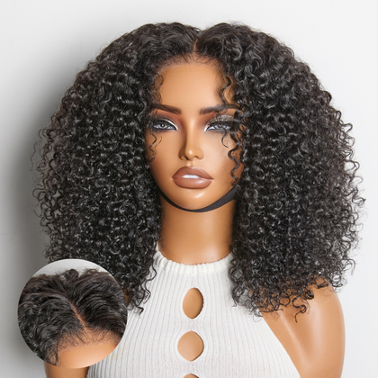 Luvme Hair afro curly lace closure wig with 5x5 pre-cut lace, glueless design, 200% density, and flexible drawstring cap.