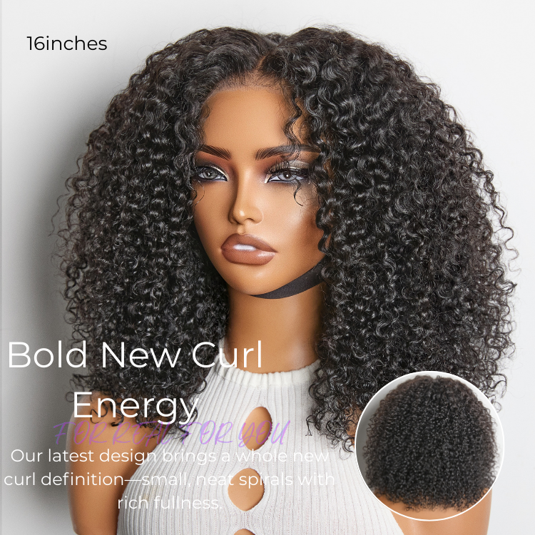 Luvme Hair Afro curly lace wig with 5x5 closure, pre-cut glueless cap, beginner-friendly, 200% density, one size fits all.