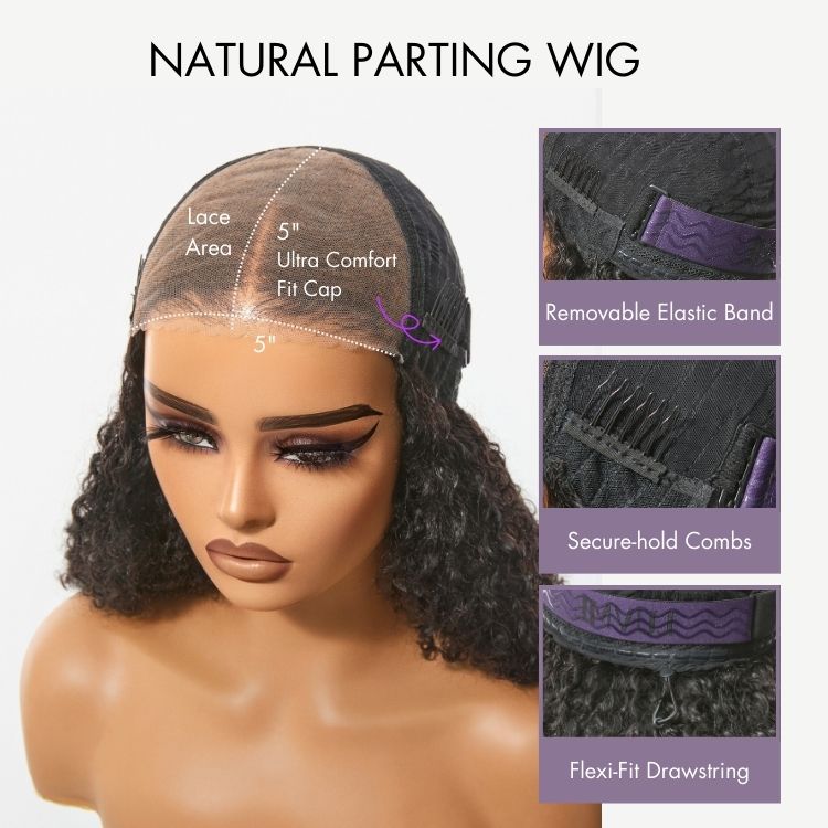 Beginner Friendly 180% Density Glueless 5x5 Closure Pre-Cut Lace Afro Curly Wig Flexi-Fit Drawstring Cap-09