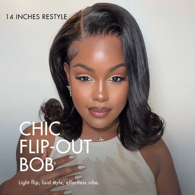 Retro 90s Flip Ends Bob Cut Wig Glueless 13x4 Frontal Lace Human Hair Wig-16