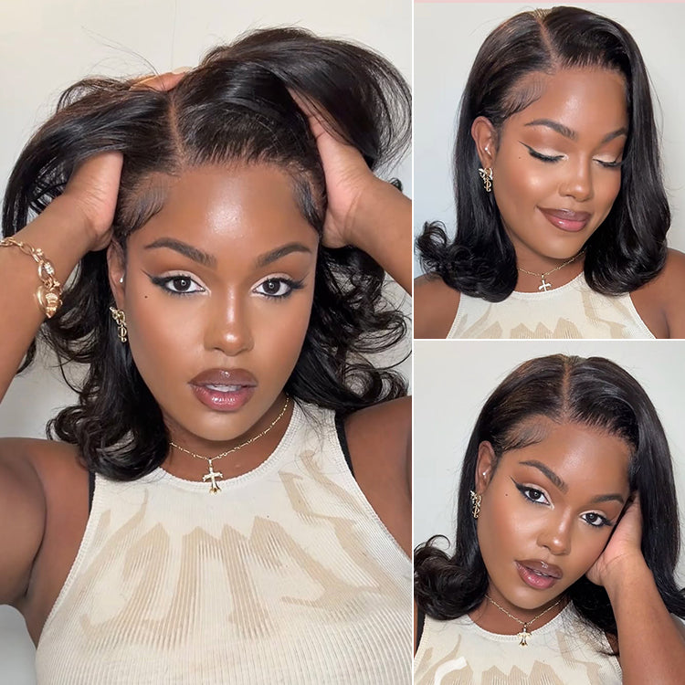 Retro 90s Flip Ends Bob Cut Wig Glueless 13x4 Frontal Lace Human Hair Wig-17