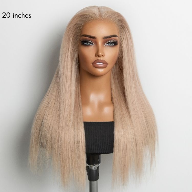 Luvme Hair NatureMAX™ ash blonde silky straight lace front wig with 13x4 HD lace, glueless cap, pre-cut lace, and drawstring fit