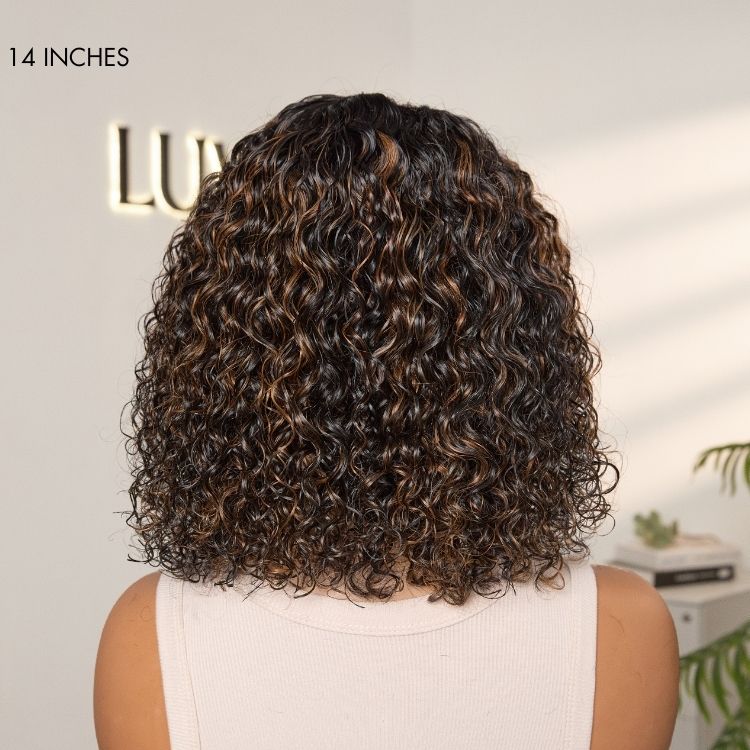 Luvme water wave 4x4 closure wig with pre-cut lace, side part, human hair, glueless design, natural wet and wavy style.