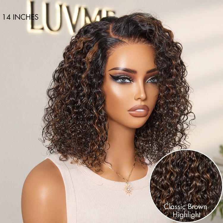Luvme wet and wavy 4x4 lace closure human hair wig with side part, water wave style, glueless design, pre-cut lace for easy wear