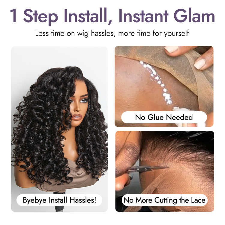 Luvme Hair 180% density bouncy curly lace closure wig with layered curls, glueless 5x5 pre-cut lace cap, breathable and natural-looking