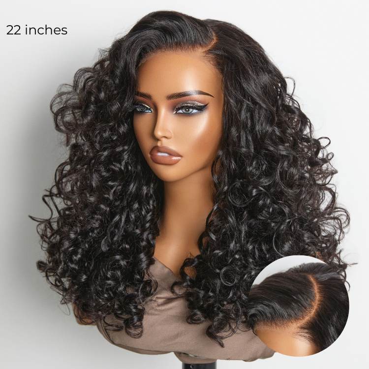 Luvme Hair 180% density curly lace closure wig with layered bouncy curls and breathable cap, pre-cut 5x5 glueless lace wig