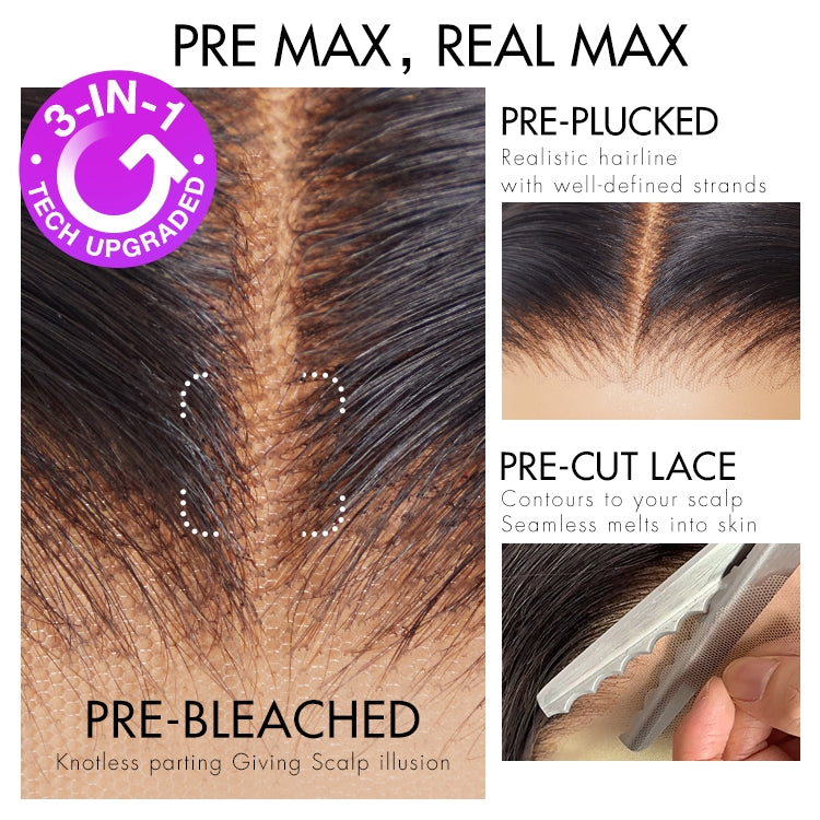 Luvme Hair VIP ONLY PreMax wig with silky straight, brown highlighted lace frontal, long, glueless 13x4 hair extension.