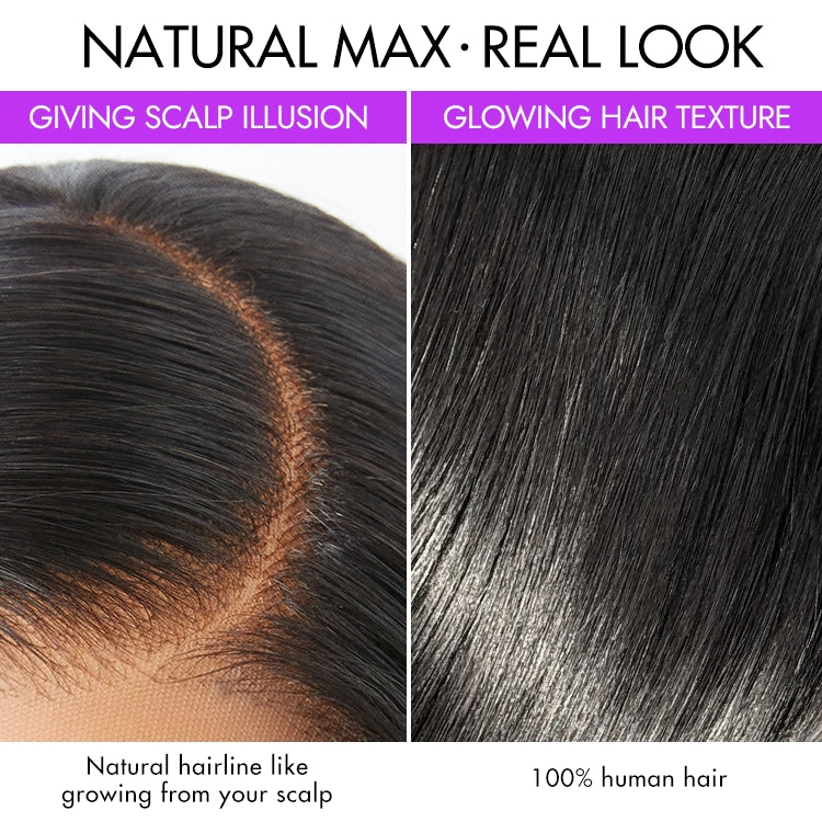 Luvme Hair PreMax Wigs 13x4 frontal lace wig with silky straight texture, natural hairline, brown highlights, long length, glueless style