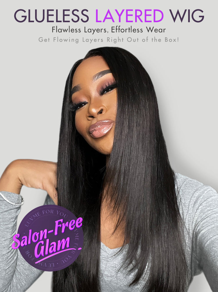 Black/Color Highlight 180% Density Layered Cut Glueless 5x5 Closure Lace  Wig Pre-Plucked Hairline-18