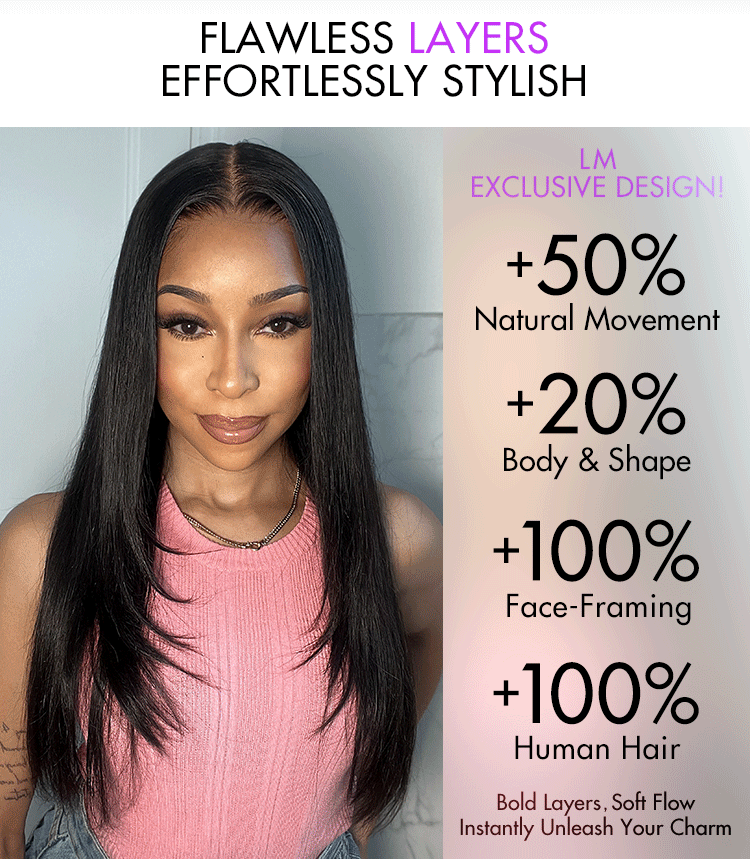 Black/Color Highlight 180% Density Layered Cut Glueless 5x5 Closure Lace  Wig Pre-Plucked Hairline-20