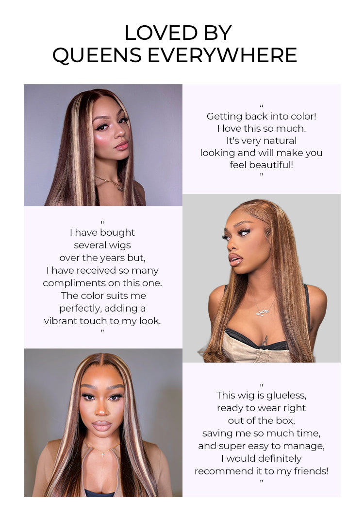 Luvme Hair 180% Density Honey Blonde Highlight Silky Straight Glueless 5x5 Closure HD Lace Long Wig-11