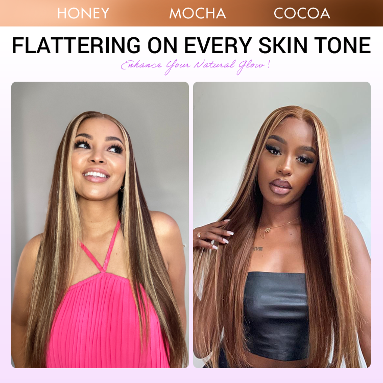 Luvme Hair 180% Density Honey Blonde Highlight Silky Straight Glueless 5x5 Closure HD Lace Long Wig-06