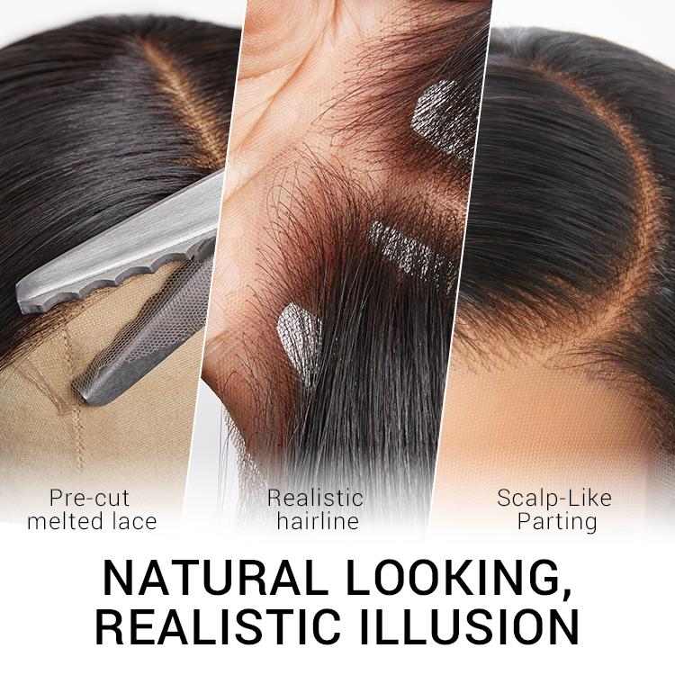 Jet black Luvme Hair 5x5 closure lace wig with loose body wave style, 100% human hair, glueless installation, natural-looking scalp