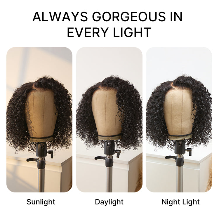 Luvme water wave 5x5 lace closure wig with side part, human hair, glueless 4x4 closure style, natural wet and wavy texture.