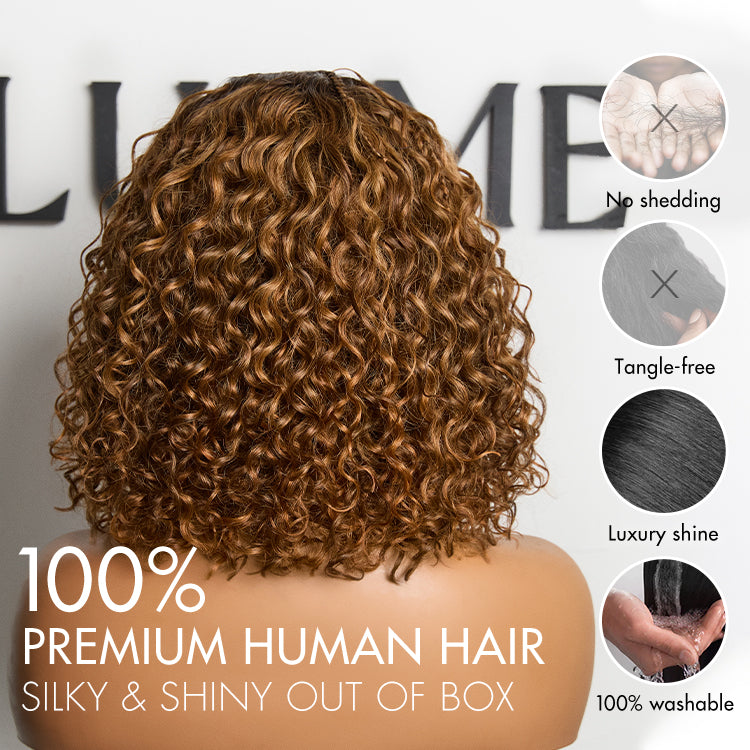 Ombre Brown Highlight Boho Braids Deep Curly Glueless 5x5 Closure Pre-Cut Lace Short Curly Wig 100% Human Hair-05